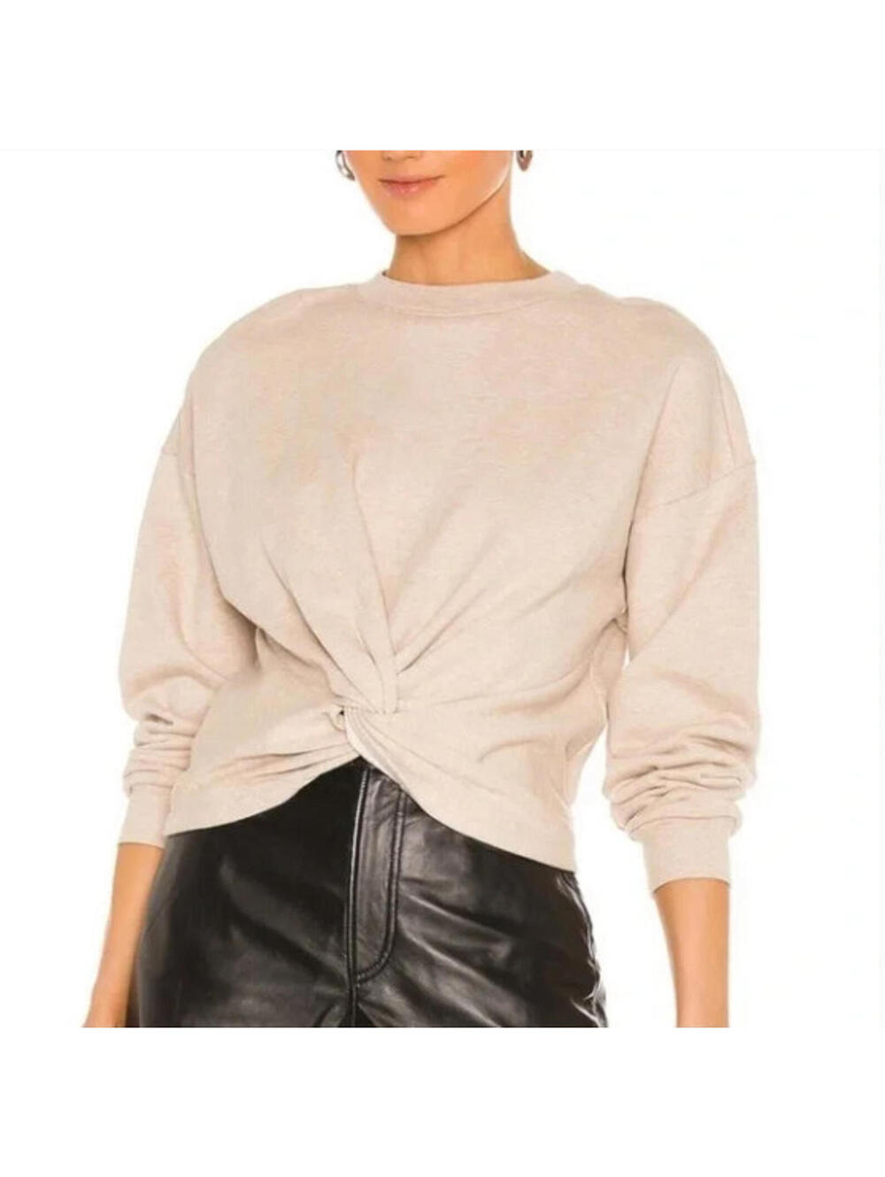 FRAME Women's Twist Crewneck Sweatshirt Small Terry Cloth Lined Oatmeal Heather